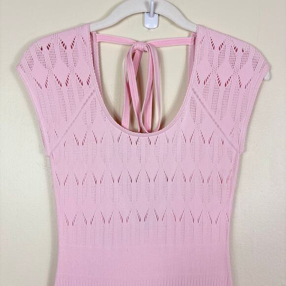 Free People Light Pink Cap Sleeve Open Back Laser Cut Robin Seamless Midi Dress - Picture 3 of 14